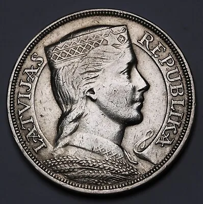 1932 Latvia Silver 5 Lati Coin KM# 9 Crown Size • $63.64