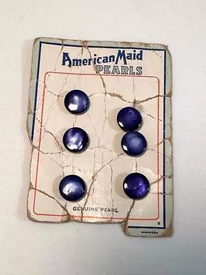 Six Vintage American Maid Genuine BLUE Pearl Buttons On Card 3/8  • $12.50