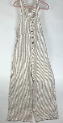 MNG Button Down Linen Jumpsuit Striped 100% Linen Size M • $40.93