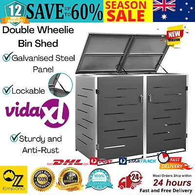 Double Wheelie Bin Shed Stainless Steel Garden Outdoor Waste Garbage Storage Box • $527.14