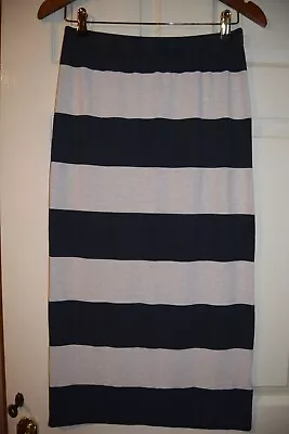 £6.99 • Buy Postcard From Brighton Grey Oatmeal Striped Stretch Tube Jersey Midi Skirt 10