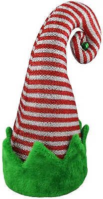 Adult Christmas Green Red White Striped Elf Hat Bell Santas Helper Costume • $11.55