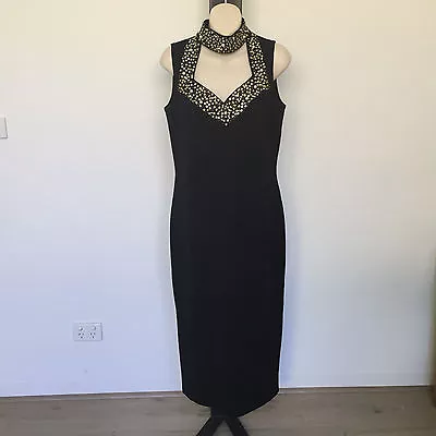 'theo Miles' As New Size 'm' Black Sleeveless Dress With Gold & Pearl Sequin   • $20