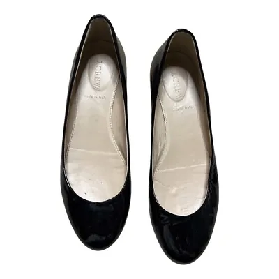 J Crew Pumps Classic Slip On Black Patent Leather Block Heels Womens US 7.5 • $31.78