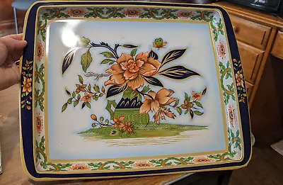   17    Daher Decorated Ware 11101 Tray Blue & Gold Floral In Vase Metal • $10