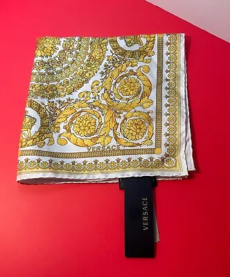 Authentic VERSACE Baroque Floral Crown Print Gold Silk Bandana Scarf NWT • $129.95