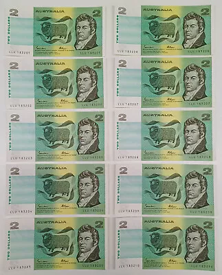 Old Australian $2 Dollar Banknotes New Consecutive Notes X 10 Rare Unc • $129