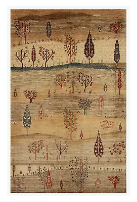 6 X 9 Ft Beige Landscape Tree Of Life Gabbeh Afghan Hand Knotted Wool Tribal Rug • $2997.50