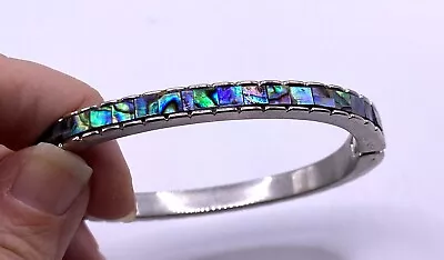 Bangle Bracelet Abalone Shell Silver Tone Metal Magnetic Lock Clasp • $19.99