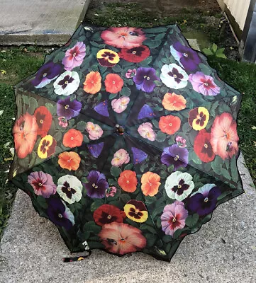 Pansies Floral Umbrella Full Size Manual Walking Stick Bright Colors • $29.88