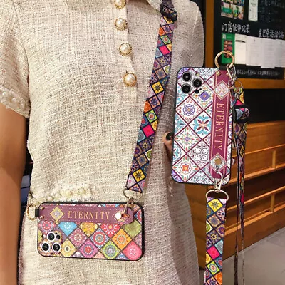 For IPhone Samsung Crossbody Wrist Strap Stand Holder Hot Phone Case Cover Women • £4.79