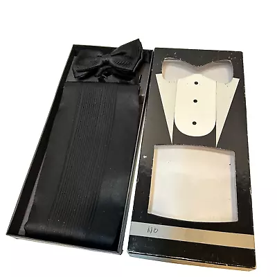 Vintage Mr Night Tie'm Mens Black Adjustable Cummerbund And Bow Tie Silk In Box • $20.58