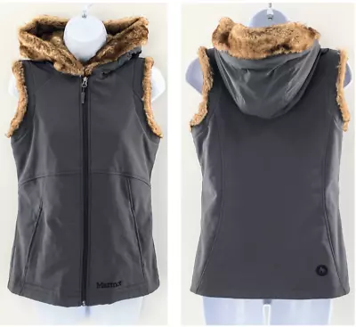 Marmot Furlong M2 Softshell Women Vest Hooded Faux Fur Stretch Gray Sz S • $30