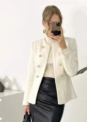 Zara New Woman Textured Blazer Jacket Gold Buttons Ecru 8706/187 Xs - L • $99.99