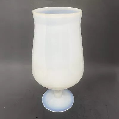 Hand Blown White Opalescent 8  Art Glass Vase Twisted Pedestal • $58