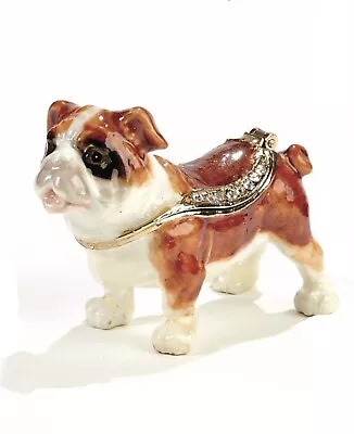 Small Mini Bulldog Trinket Box Hinged Jeweled & Enamel NIB  Cutie • $19.55