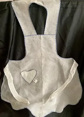 Vintage 1940-50’s Era Bib Apron-Heart Shaped Pocket-Blue & White Trim • $8.97