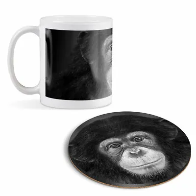 Mug & Round Coaster Set - BW - Cheeky Chimpanzee Monkey #36178 • £9.99