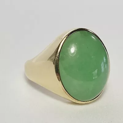 Star Jewelry Japan 14K Yellow Gold Cabochon Green Jade Size 9.5 Dome Ring 11.0g • $1200