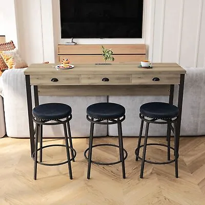 3-Drawer Long Dining Table Set With Power Outlets Bar Kitchen Table Set • $287.99