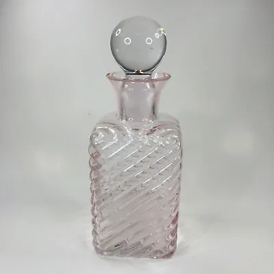 Pale Pink Square Decanter Ripple Quilted Texture Clear Ball Stopper • $54.95