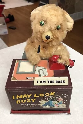 Vintage Linemar Trademark 'I Am The Boss' Battery Litho Bear Tin Toy Japan • $174.66