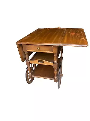 Mid-Century Drop Leaf  Mahogany Wood Tea Serving Cart • $174.79