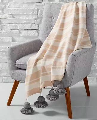 Martha Stewart Tan  Tassel Throw Blanket Whim Striped Cotton  • $29.99