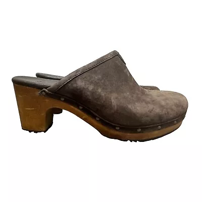 Ugg Australia Abbie Brown Studded Leather Wood Sherpa Mule Clogs Size 7 • $49.99