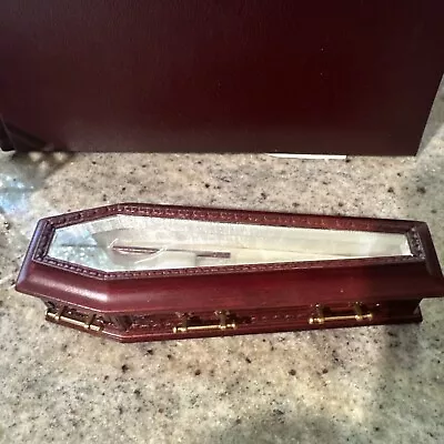 JBM Dollhouse Miniature  Mahogany Wood Coffin With Glass Top - New- Amazing! • $98