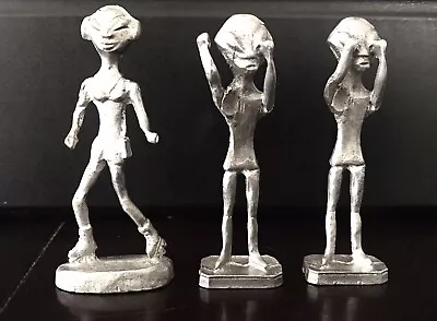 3 Pewter Believe Alien ET UFO Outer Space Silver Metal Figurines • $11.95