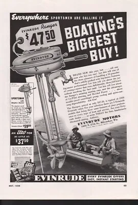 1938 Evinrude Ranger Outboard Engine Motorboat Sportsman Elto Marine Ad 14750 • $21.95