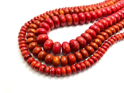 Red Coral Rondelle Smooth Polished Gemstone Beads RD36 • $10.52