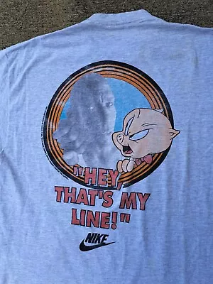 Vintage Nike Thats All Folks Porky Michael Jordan Shirt SzXL Heather Grey • $125