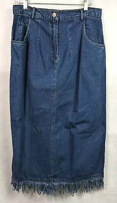 Advance Apperals Womens Long Blue Fringed Denim Skirt  32  Waist Size Large • $15.97