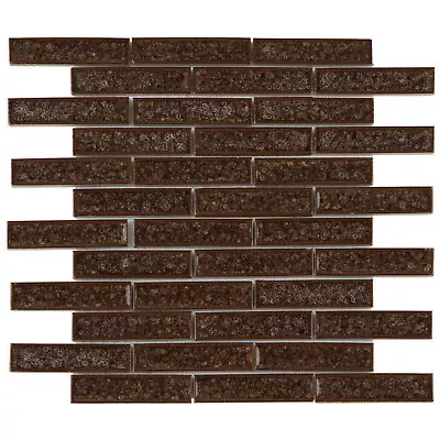 Brown Crackle Glass Mosaic Tile Brick Joint Pattern Kitchen Shower Backsplash • $239.50