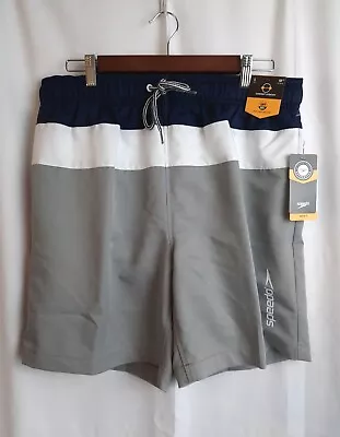 SPEEDO Men's Volley Swim Trunks/Shorts NEW Large 18 Outseam Gray Blue White • $18