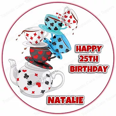 Personalised Vintage Afternoon Tea Mad Hatters Party Edible Icing Cake Topper • £4.65