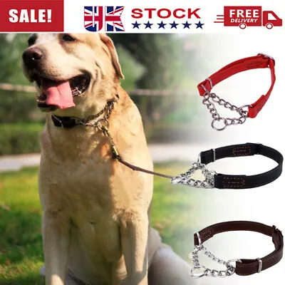Pet Dog Puppy Half Check Choke Leather Chain Puppy Training Adjustable Collars • £12.34