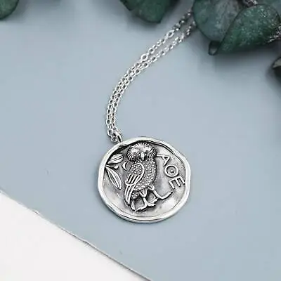 £16.95 • Buy Sterling Silver Owl Of Ancient Greek Coin Necklace,Greek Coin Pendant Necklace, 