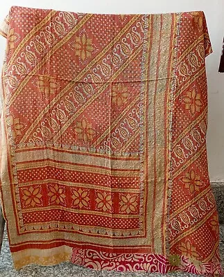 £22.79 • Buy Indian Handmade Quilt Vintage Kantha Bedspread Throw.Cotton Blanket Gudari Ralli
