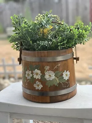 Original Basketville WOOD Barrel Flower Garden Vegetable Bucket PAINTED DAISIES • $22.49