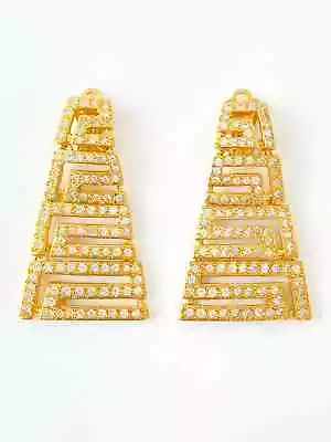 Vintage  Gianni Versace Drop Earrings Massive Gold Tone Rhinestone • £323.27