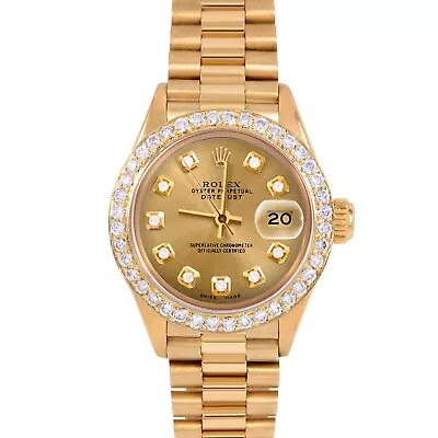 Rolex Ladies 18K Gold President Champagne Diamond Dial Diamond Bezel Watch • $9400