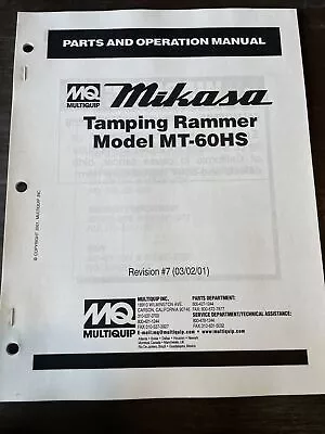 Mikasa Multiquip MT60HS Tamping Rammer Jumping Jack Parts Operation Manual Book • $54.99