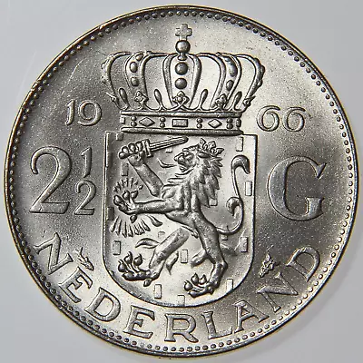 1966 Netherlands 2 1/2 Gulden UNC -3166- • $17.99