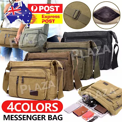 Retro Men's Canvas Shoulder Messenger Bag Crossbody Satchel Travel Man's Bags AU • $15.85