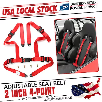 Red 2  4-Point Harness Sport Quick Release Safety Seat Belt For Racing Car • $30.49
