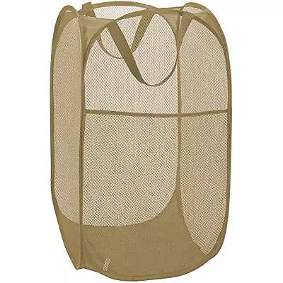 Mesh Popup Laundry Hamper Foldable Laundry Basket Clothes Hamper Beige • $11.10