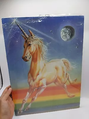 Vintage 1980s Unicorn Rainbow Wall Art Picture 12  X 16  Particle Board  • $15